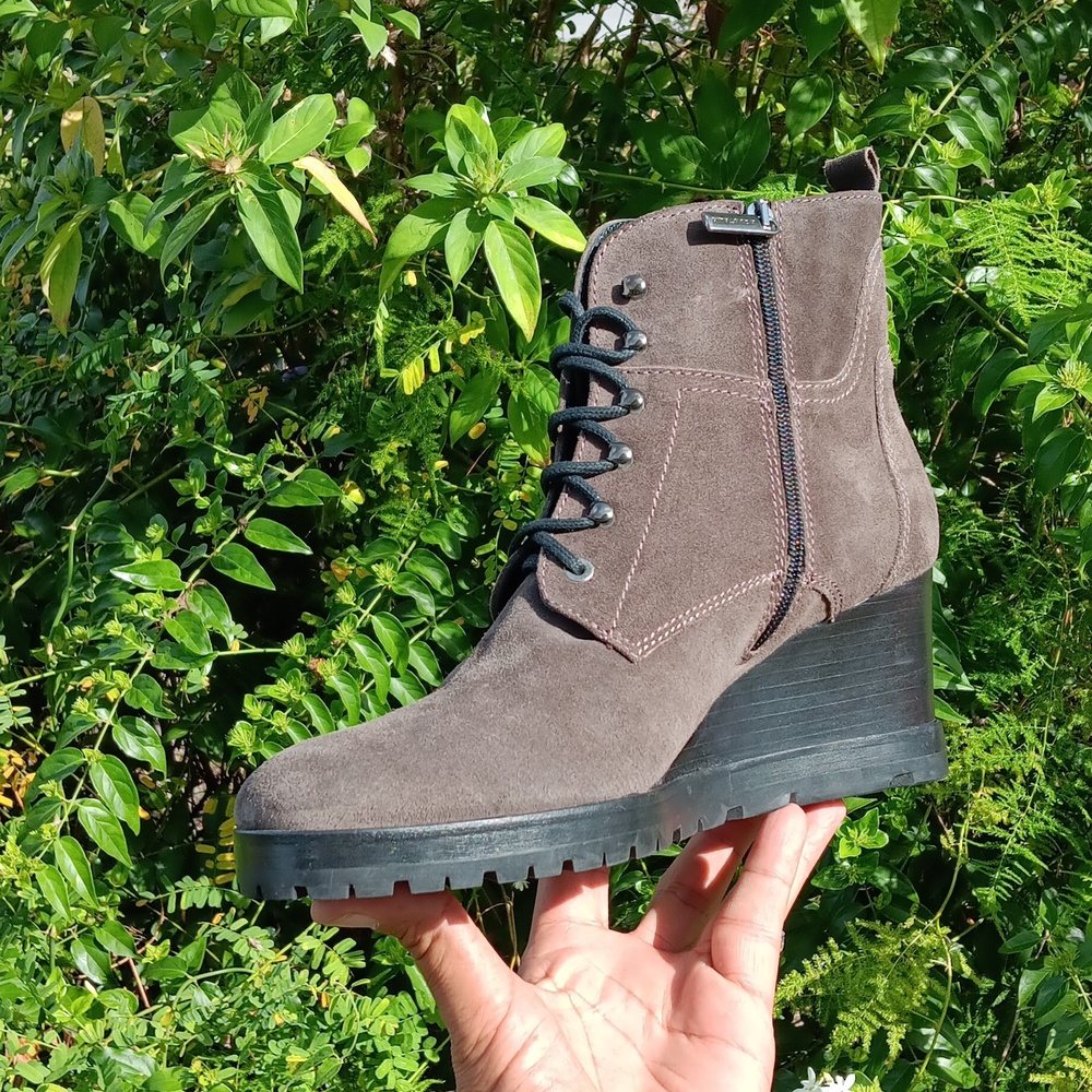 Aquatalia Chance Suede Lace-Up Wedge Boot, Forest (Olive)